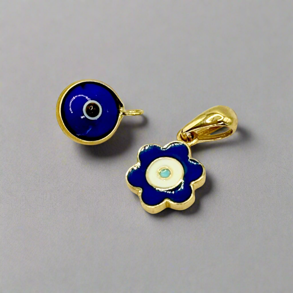 18K solid gold flower shape evil eye pendant