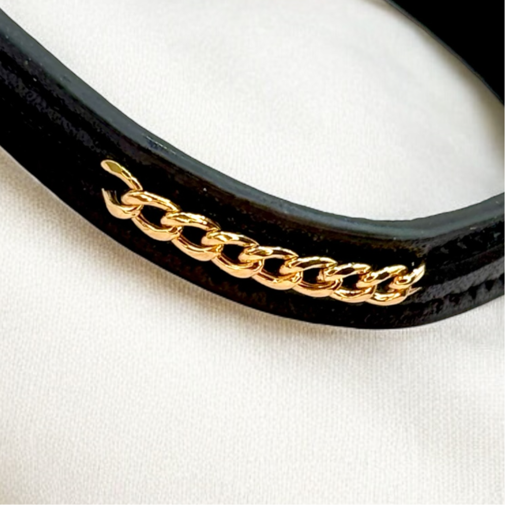 18K Gold and Black Leather Men’s Bracelet