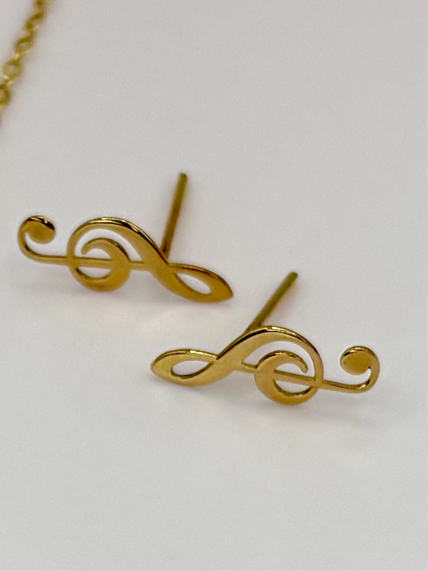 18K solid gold Music note pendant and earings