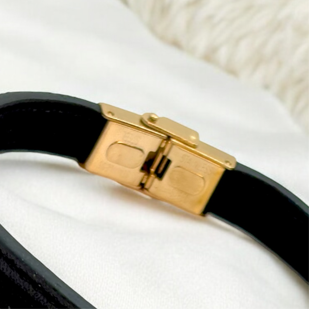 18K Gold and Black Leather Men’s Bracelet